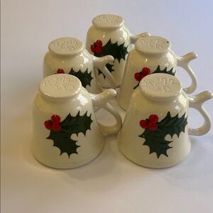Vintage ceramic mugs with holly leaf